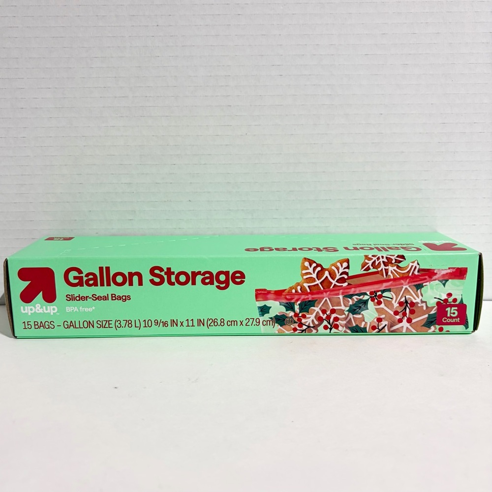 Up&Up Holiday Gallon Zipper Close Food Storage Bag 20ct Holly Berry NEW